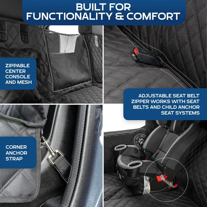 Hard-Bottom Dog Backseat Cover – Expandable Car Seat Protector with Side Door Guards, Waterproof Pet Travel Hammock for Comfortable & Secure Road Trips