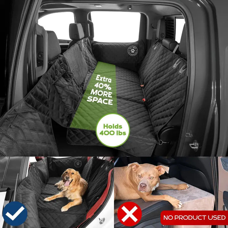 Hard-Bottom Dog Backseat Cover – Expandable Car Seat Protector with Side Door Guards, Waterproof Pet Travel Hammock for Comfortable & Secure Road Trips