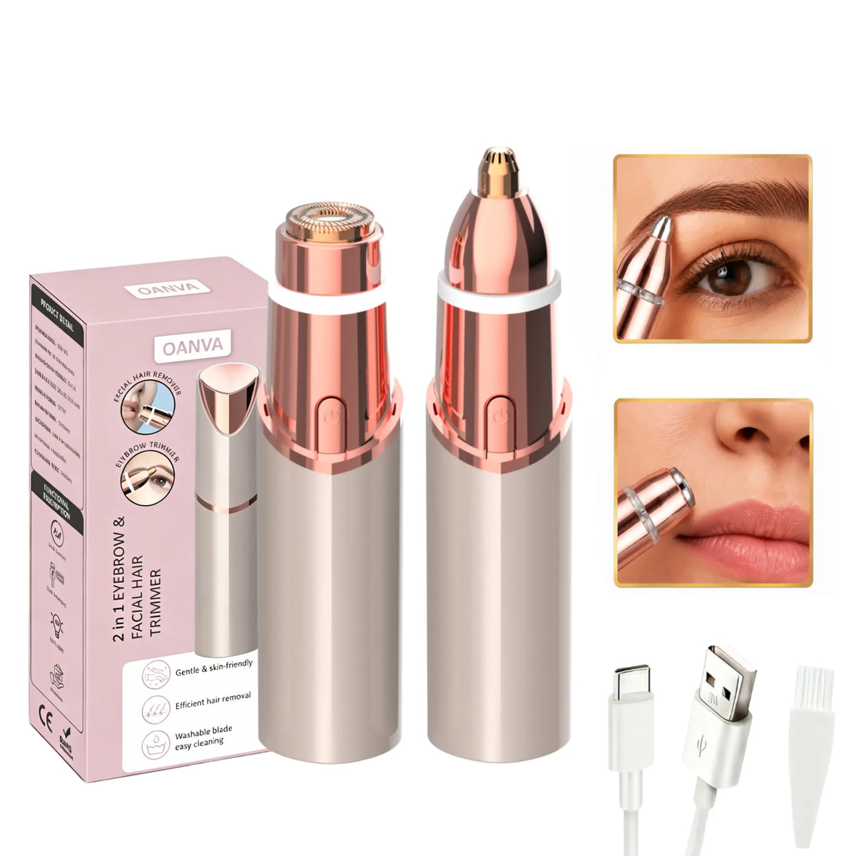 2-in-1 Facial & Eyebrow Hair Trimmer for Women, Rechargeable Face Razor & Precision Eyebrow Shaper, Portable Painless Hair Removal ToolEnjoy a 5%-12% discount when you buy 2 or more items.