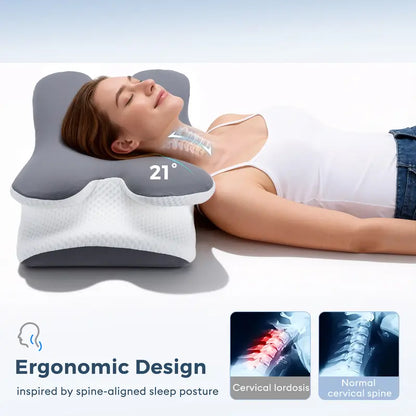 Cooling Memory Foam Neck Pillow, Adjustable Ergonomic Cervical Support Pillow with Breathable Removable Cover for Sleeping & Side SleepersEnjoy a 5%-12% discount when you buy 2 or more items.