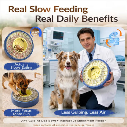 Adjustable Slow Feeder Bowl for Dogs, Interactive Puzzle Feeder with Anti-Gulping Design, Spinning Food Dispenser & Mental Enrichment Toy