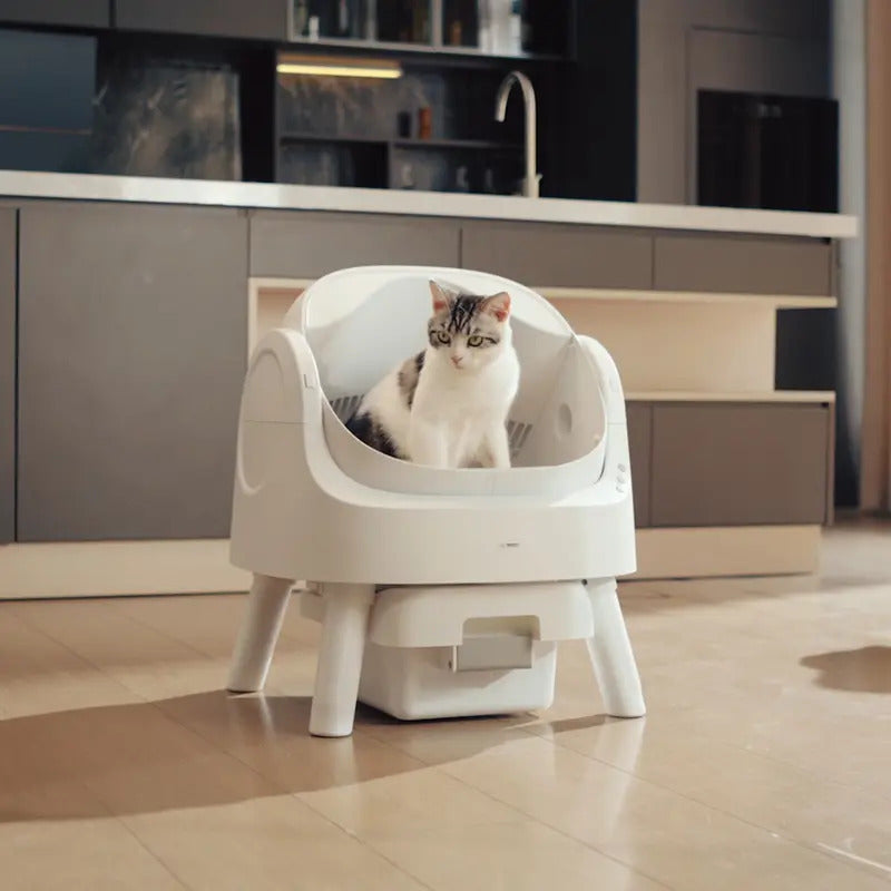 Open-Top Automatic Self-Cleaning Cat Litter Box with Odor Control, Pull & Wrap Waste Disposal, Sealed Drawer, 14-Day Scoop-Free, 6.5L & 7L Capacity