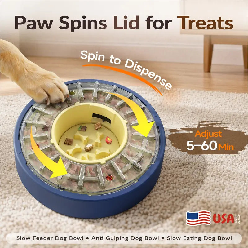 Adjustable Slow Feeder Bowl for Dogs, Interactive Puzzle Feeder with Anti-Gulping Design, Spinning Food Dispenser & Mental Enrichment Toy