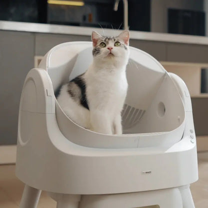 Open-Top Automatic Self-Cleaning Cat Litter Box with Odor Control, Pull & Wrap Waste Disposal, Sealed Drawer, 14-Day Scoop-Free, 6.5L & 7L Capacity
