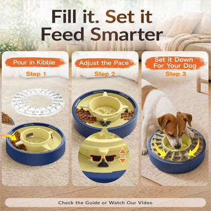 Adjustable Slow Feeder Bowl for Dogs, Interactive Puzzle Feeder with Anti-Gulping Design, Spinning Food Dispenser & Mental Enrichment Toy