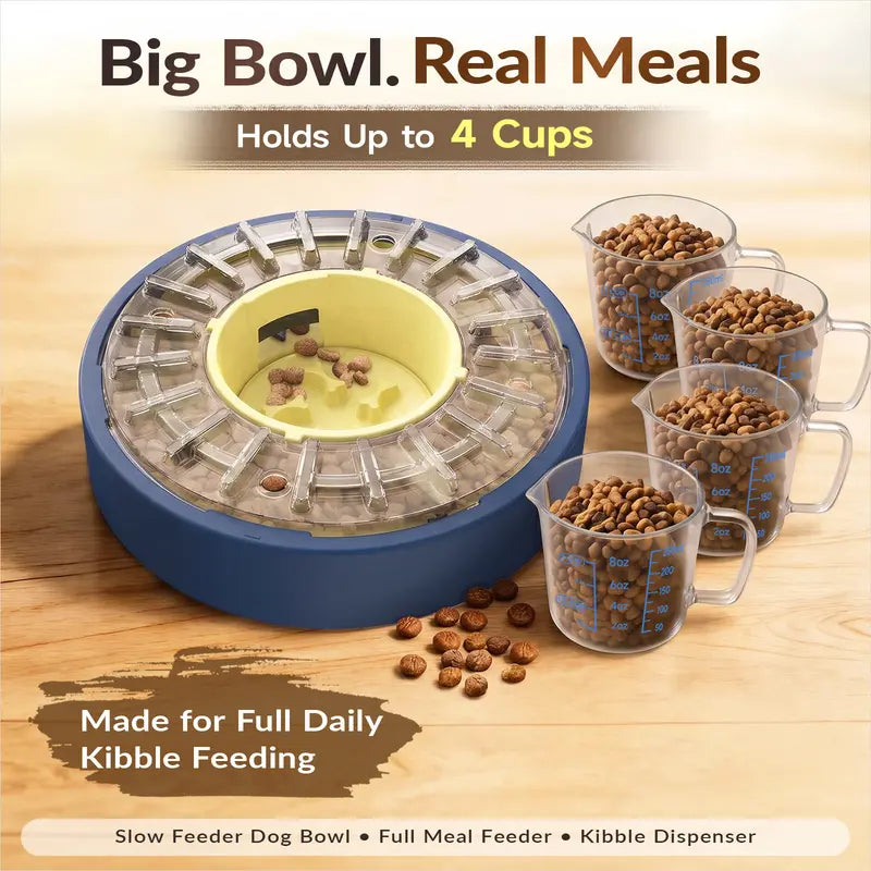 Adjustable Slow Feeder Bowl for Dogs, Interactive Puzzle Feeder with Anti-Gulping Design, Spinning Food Dispenser & Mental Enrichment Toy