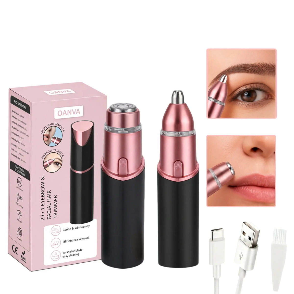 2-in-1 Facial & Eyebrow Hair Trimmer for Women, Rechargeable Face Razor & Precision Eyebrow Shaper, Portable Painless Hair Removal ToolEnjoy a 5%-12% discount when you buy 2 or more items.