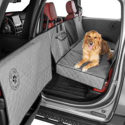 Hard-Bottom Dog Backseat Cover – Expandable Car Seat Protector with Side Door Guards, Waterproof Pet Travel Hammock for Comfortable & Secure Road Trips
