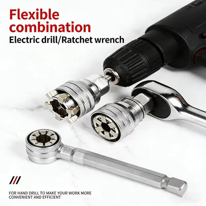 Universal Socket Wrench Tool, Adjustable Multi-Size Socket Adapter for 3/8-Inch Ratchet Wrench, Power Drill & DIY Repair