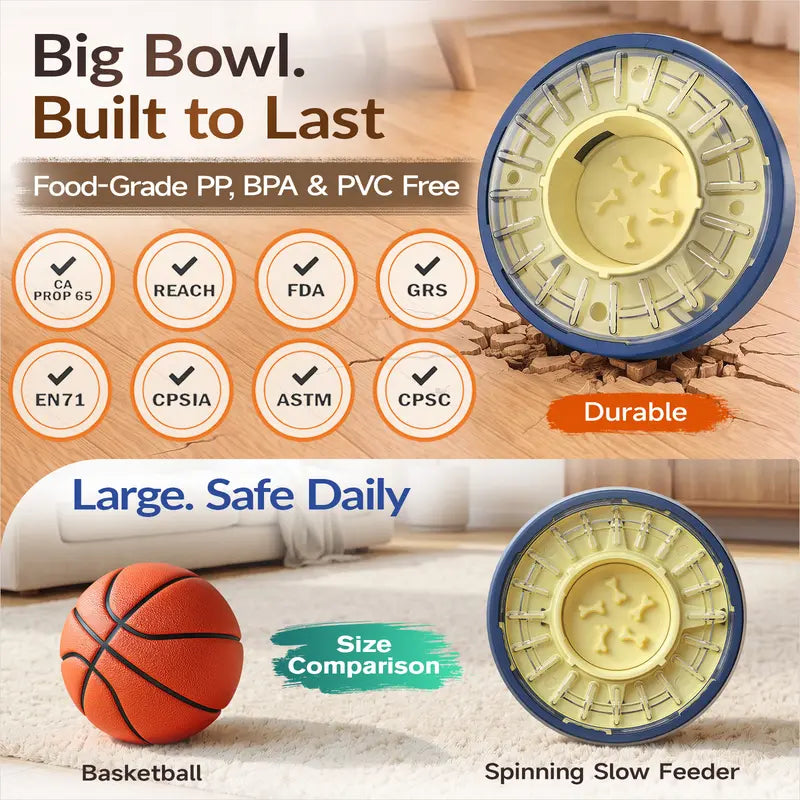 Adjustable Slow Feeder Bowl for Dogs, Interactive Puzzle Feeder with Anti-Gulping Design, Spinning Food Dispenser & Mental Enrichment Toy