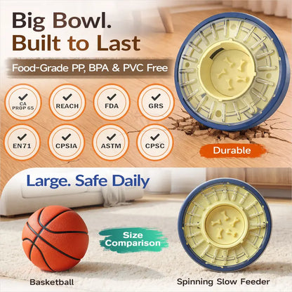 Adjustable Slow Feeder Bowl for Dogs, Interactive Puzzle Feeder with Anti-Gulping Design, Spinning Food Dispenser & Mental Enrichment Toy