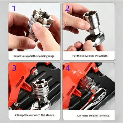 Universal Socket Wrench Tool, Adjustable Multi-Size Socket Adapter for 3/8-Inch Ratchet Wrench, Power Drill & DIY Repair