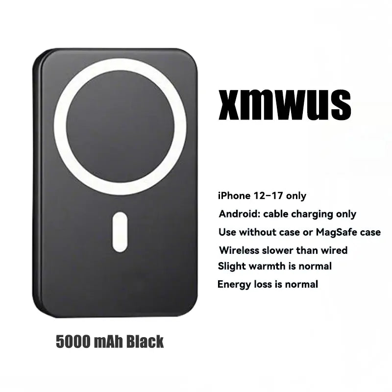 5000mAh Magnetic Wireless Power Bank for iPhone 12–17 Series, MagSafe Compatible Portable Fast Charging Battery Pack