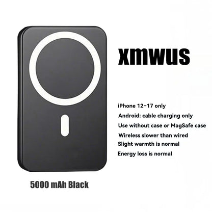 5000mAh Magnetic Wireless Power Bank for iPhone 12–17 Series, MagSafe Compatible Portable Fast Charging Battery Pack